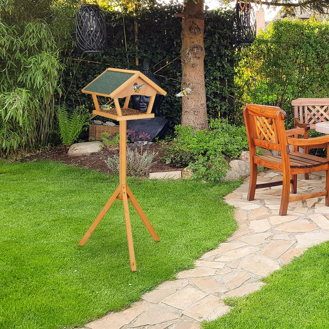 Relaxdays Vogelfutterhaus mit Ständer, gross, wetterfestes Dach, Garten, Holz Vogelhaus HBT 137 x 66