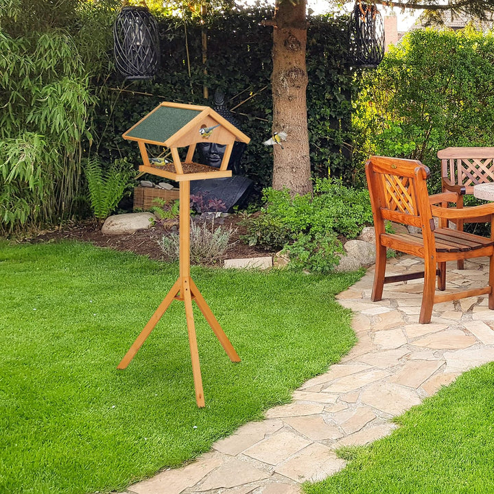 Relaxdays Vogelfutterhaus mit Ständer, gross, wetterfestes Dach, Garten, Holz Vogelhaus HBT 137 x 66