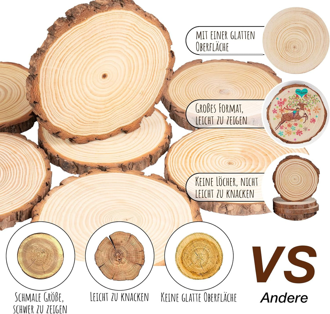 Truevaste Holzscheiben 18er Set 18-20 cm Runde Baumscheiben ohne Loch – Unbehandelte Holz Log Scheib
