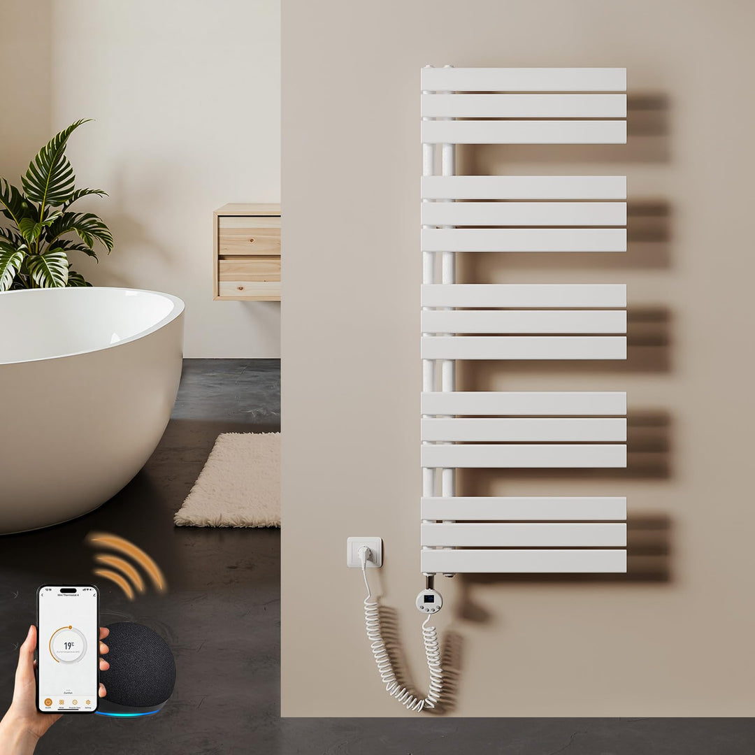 S'AFIELINA Badheizkörper Elektrisch 1320×500mm Weiss, 800W Handtuchheizkörper Elektrisch mit Thermos