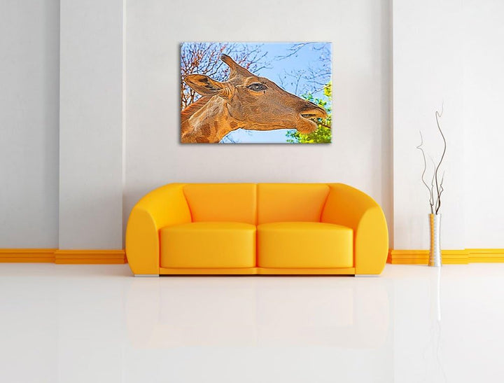 anmutige Giraffe isst Deluxe Format: 100x70 cm auf Leinwand, XXL riesige Bilder fertig gerahmt mit K
