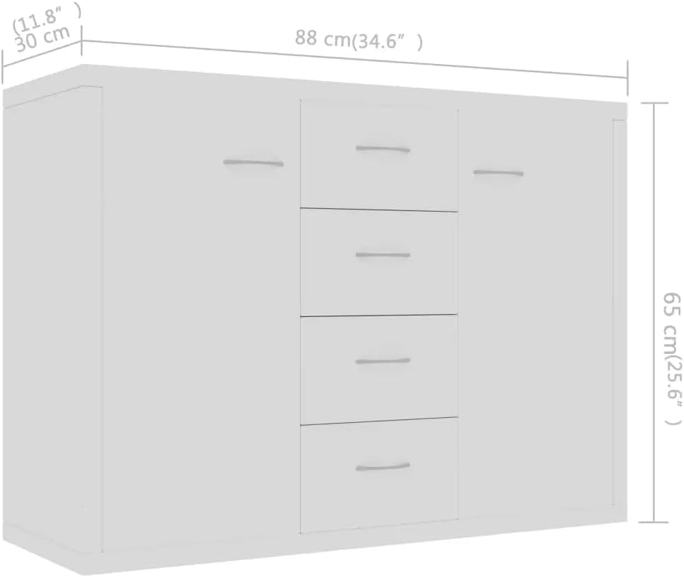 vidaXL Sideboard, Kommode mit viel Stauraum, Schrank mit 4 Schubladen 2 Türen, Mehrzweckschrank Anri