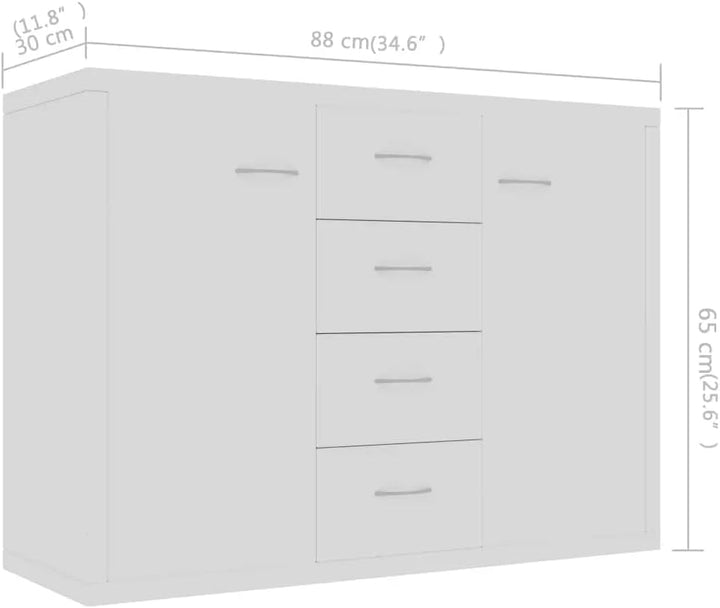 vidaXL Sideboard, Kommode mit viel Stauraum, Schrank mit 4 Schubladen 2 Türen, Mehrzweckschrank Anri