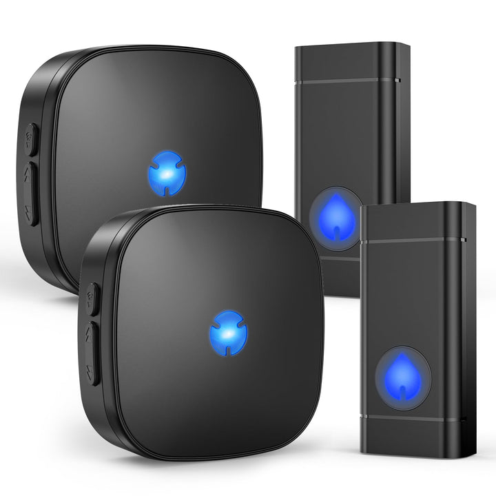Funkklingel 58 Melodien auf 5 Stufen Volumes mit LED Anzeige（ 2 Empfänger und 2 Sender） Schwarza12,