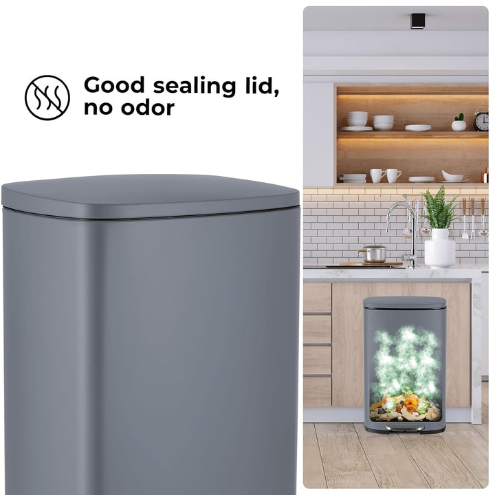 LIFERUN Mülleimer 50l aus Edelstahl, Abfalleimer mit Deckel, Soft-Close Tretmülleimer, Grosser Trete