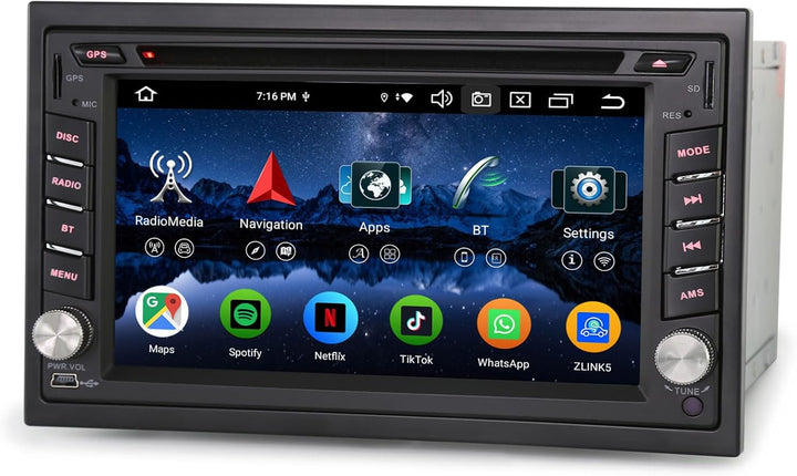 Erisin 8-Kern 4GB RAM+64GB ROM Universal Doppel Din Android 14 Autoradio mit CD Player GPS Navigatio