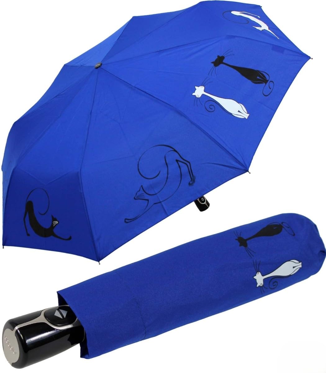 Doppler Mini Taschenschirm Auf-Zu-Automatik Cats Friends - Blue, Blue