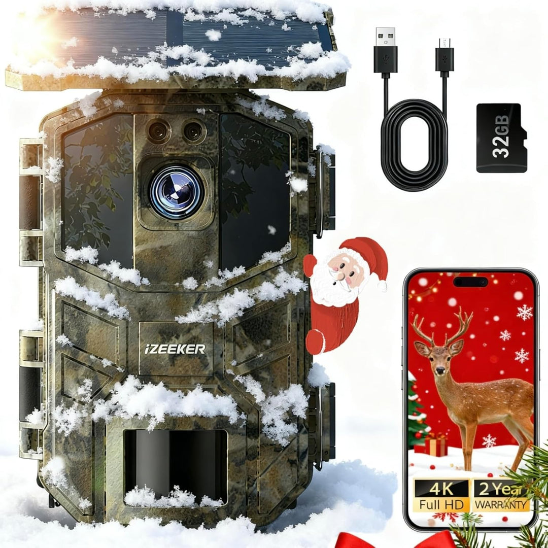 iZEEKER Solar Wildkamera 4K 64MP mit Handyübertragung App, WLAN & Bluetooth Wildtierkamera mit Beweg