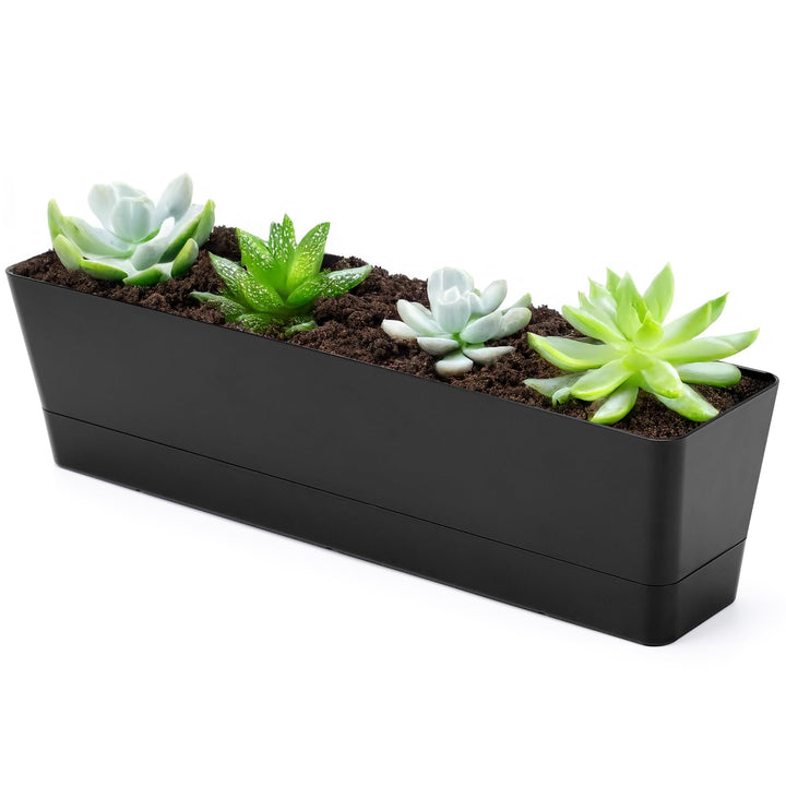 GREANER Kräuter-Blumenkasten 40,6 x 9,7 cm, 1 Stück, schwarz, rechteckig, mit herausnehmbarem Unters