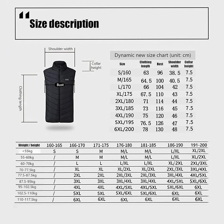Beheizbare Weste Herren Damen Winter Beheizte Weste mit 11 Heizbereiche Winterjacke USB Elektrische