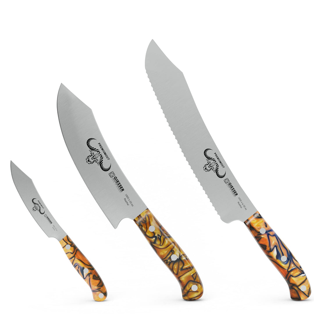 Giesser seit 1776 - Made in Germany - PremiumCut, Spicy Orange, Messerset 3 teilig, Kochmesser 20 cm