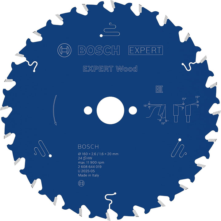 Bosch Professional 1x Kreissägeblatt Expert for Wood (Holz, Sägeblatt Ø 160 x 20 x 2,6 mm, 24 Zähne,