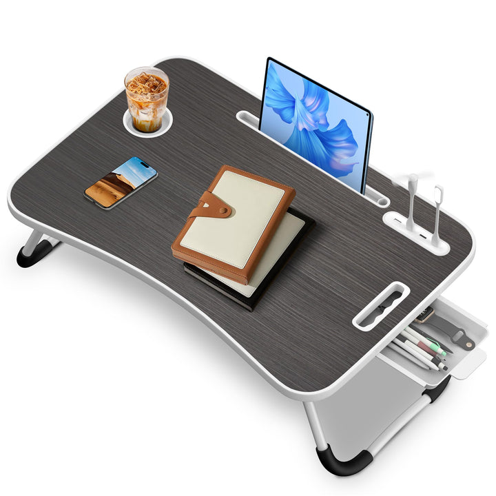 Soontrans Laptoptisch, 60 x 40 x 28 cm, Laptop Tisch mit Schublade, Getränkehalter, Kleiner Ventilat