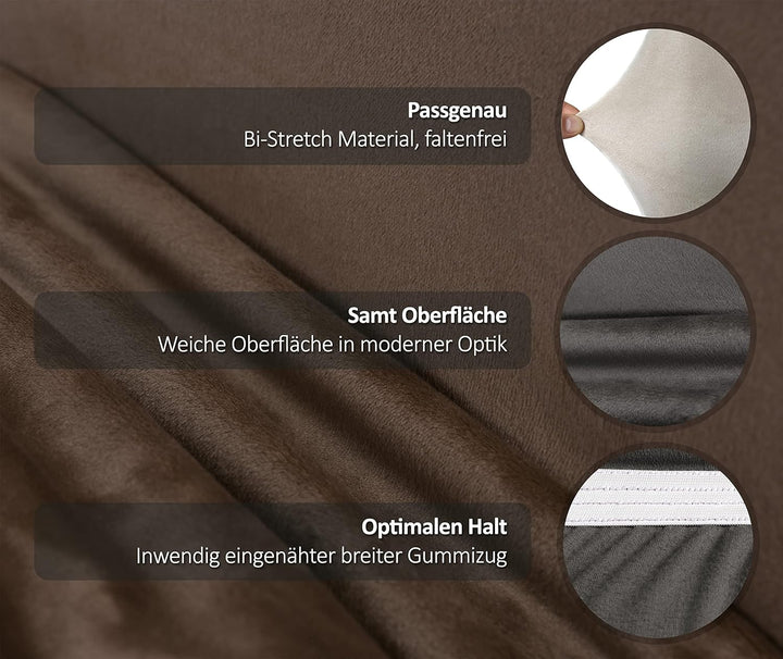 BEAUTEX 4er Set LEA Stuhlhusse, elastische Uni Stretch-Husse aus Samt Mikrofaser Farbe wählbar (Brau