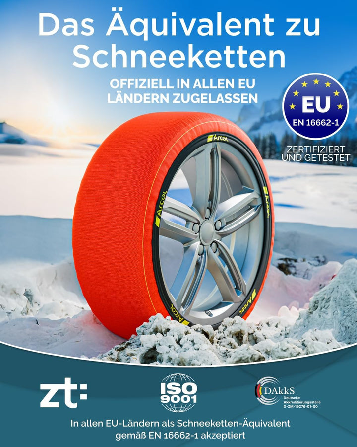 ARCOL Textilschneekette EN 16662-1 Homologiert - Zwei Textil Schneeketten Snow Sock Grösse M für R13