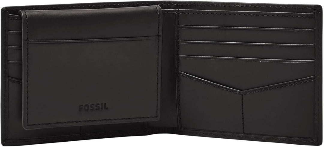 Fossil Herren Derrick Leder RFID-blockierende Bifold Passcase mit abnehmbarem Kartenetui Schwarz, Sc
