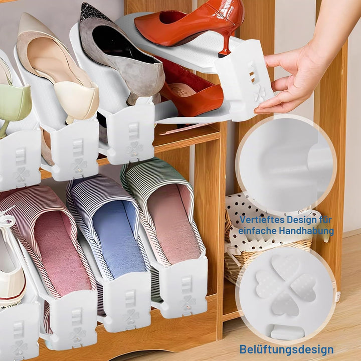 10 Stück Einstellbare Schuhregale, Schuhstapler/Schuhhalter Set, 3 höhenverstellbar, Platzsparend, r