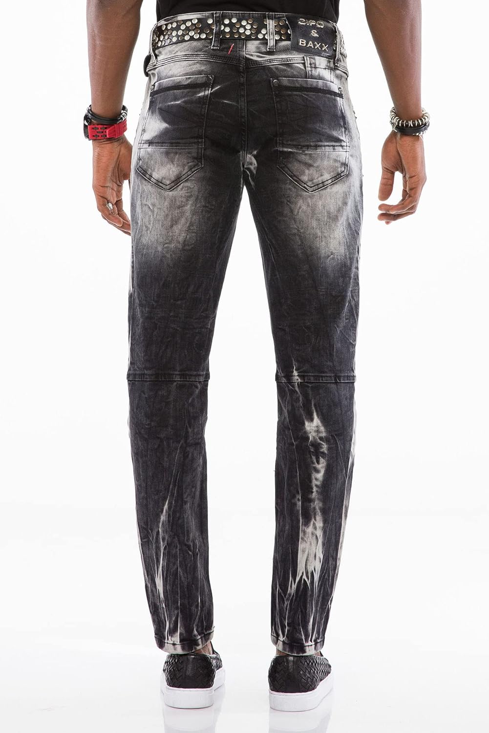 Cipo & Baxx Herren Jeans Hose Slim Fit Denim Gitternähten Straight Fit Jeanshose Schwarz W30 L34