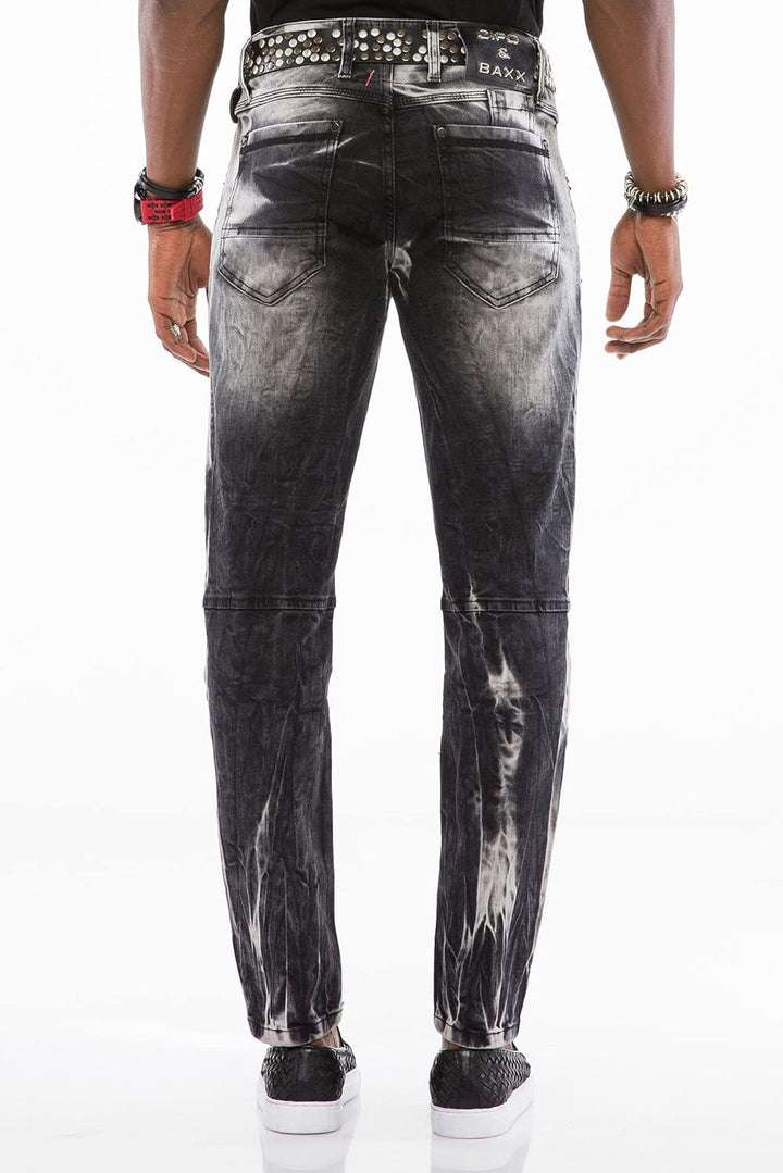 Cipo & Baxx Herren Jeans Hose Slim Fit Denim Gitternähten Straight Fit Jeanshose Schwarz W30 L34
