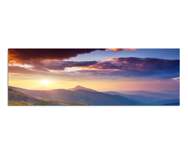 Paul Sinus Art Panoramabild auf Leinwand und Keilrahmen 150x50cm Ukraine Berge Wiese Blumen Abendson