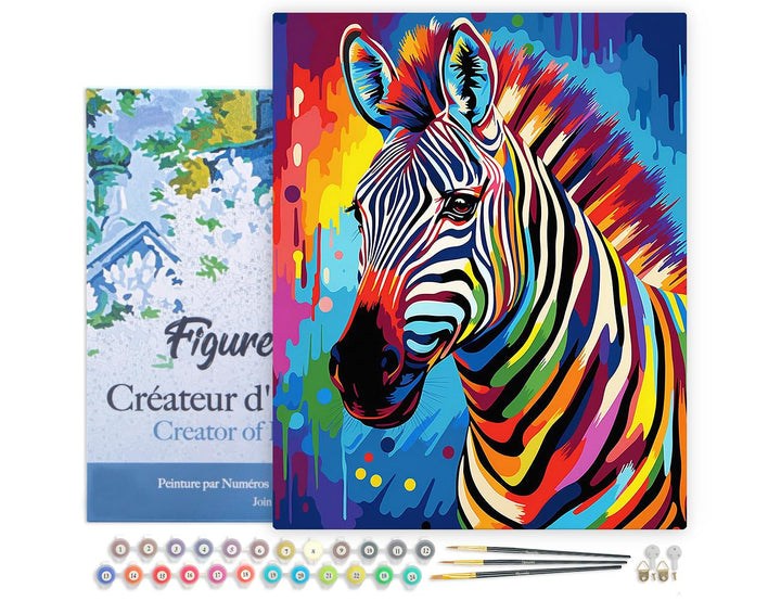Figured'Art Malen Nach Zahlen Erwachsene Mit Rahmen Zebra Farbenfroh Abstrakt - Paint by Numbers Bas