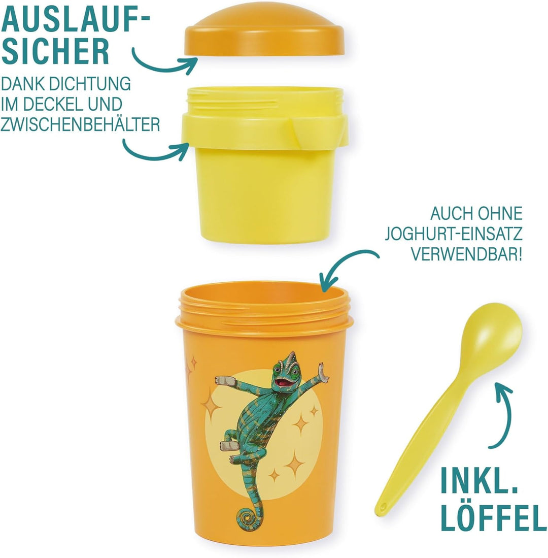 AWAVE Die Schule der Magischen Tiere Müslibecher To Go 540 ml rPET Gelb Caspar, Becher mit Löffel fü