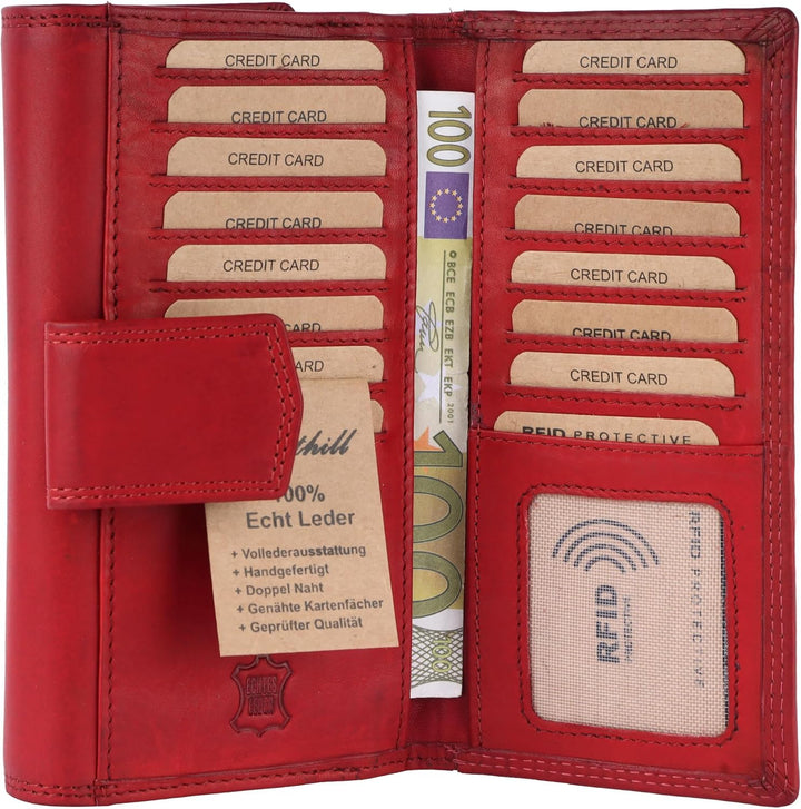 Benthill Damen Geldbörse Gross Echt Leder | Grosses Portemonnaie XXL mit RFID Schutz | Vintage Echtl