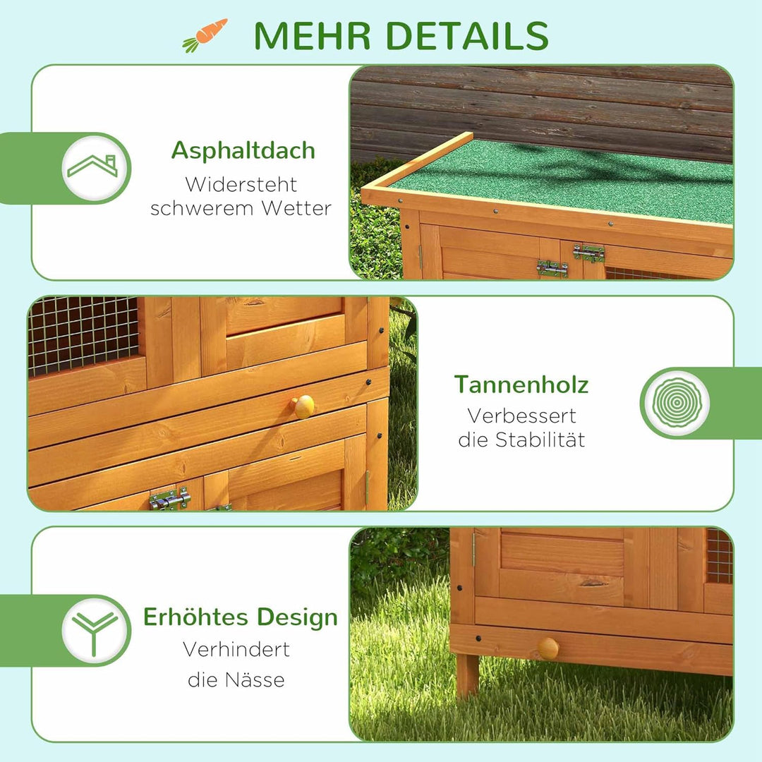 PawHut Kleintierstall Kleintierhaus mit Asphaltdach Zwergkaninchenstall doppelstöckig Meerschweinche