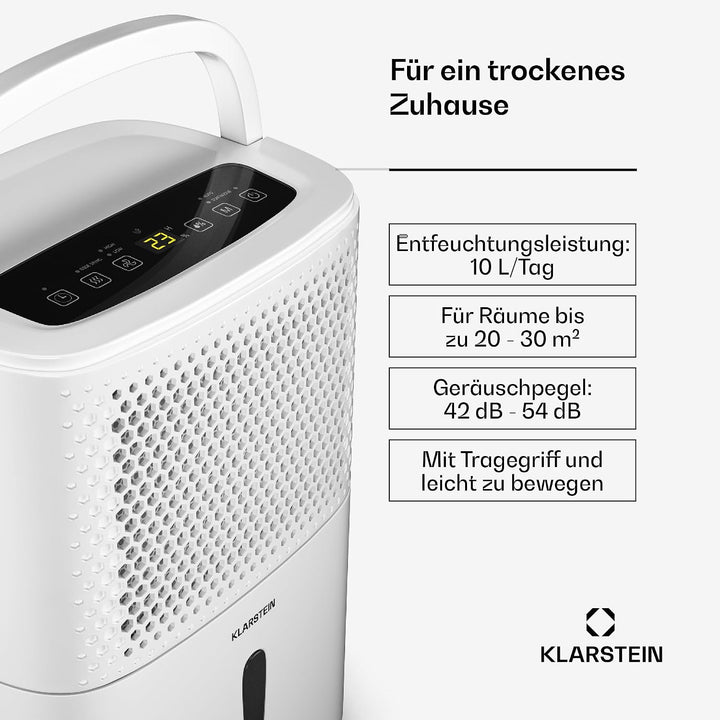 Klarstein DryFy 10L Luftentfeuchter - 240W, 10L/Tag, 1.8L Tank, 42dB Leise, Automatische Entfeuchtun