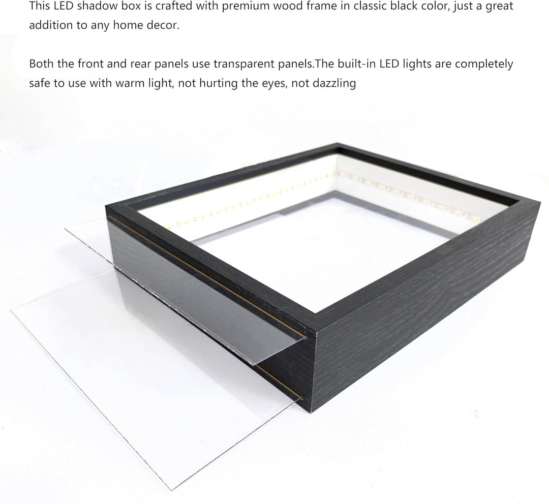 HanYun 3D Bilderrahmen Zum Befüllen mit LED-Lichterketten, 21.5X26.5cm Bilderrahmen Schwarz n tiefer