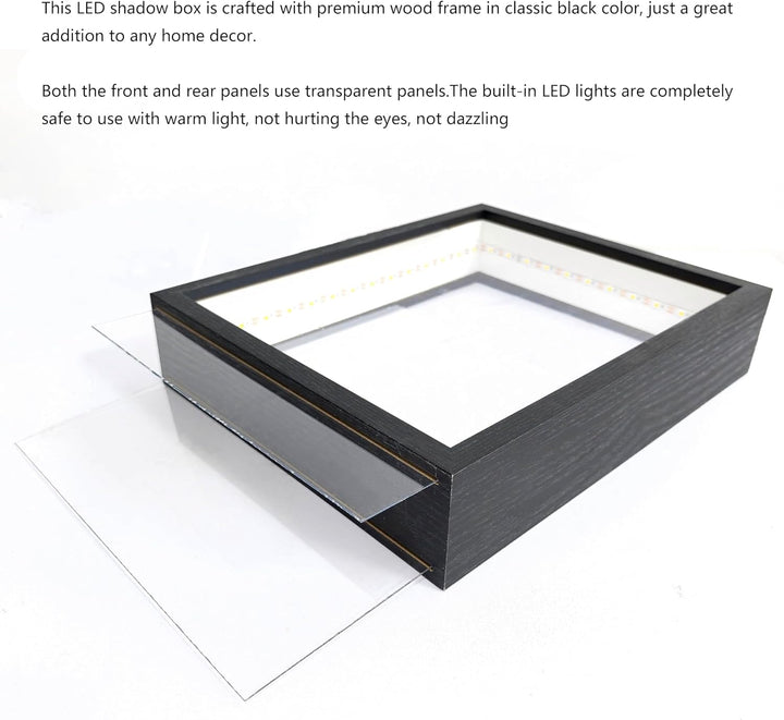 HanYun 3D Bilderrahmen Zum Befüllen mit LED-Lichterketten, 21.5X26.5cm Bilderrahmen Schwarz n tiefer