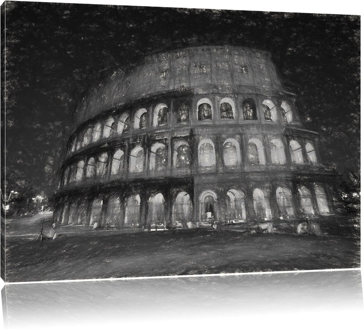 Pixxprint Kolosseum bei Nacht in Rom als Leinwandbild/Grösse: 100x70 cm/Wandbild/Kunstdruck/fertig b