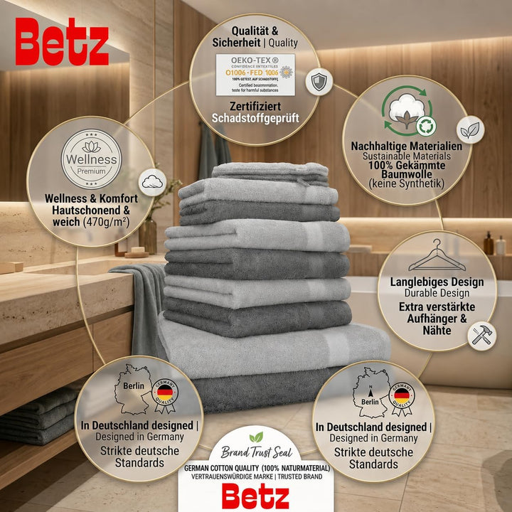 Betz 10er Premium Frottier Handtuch-Set - 2X Duschtücher - 4X Handtücher - 2X Gästetücher - 2X Wasch