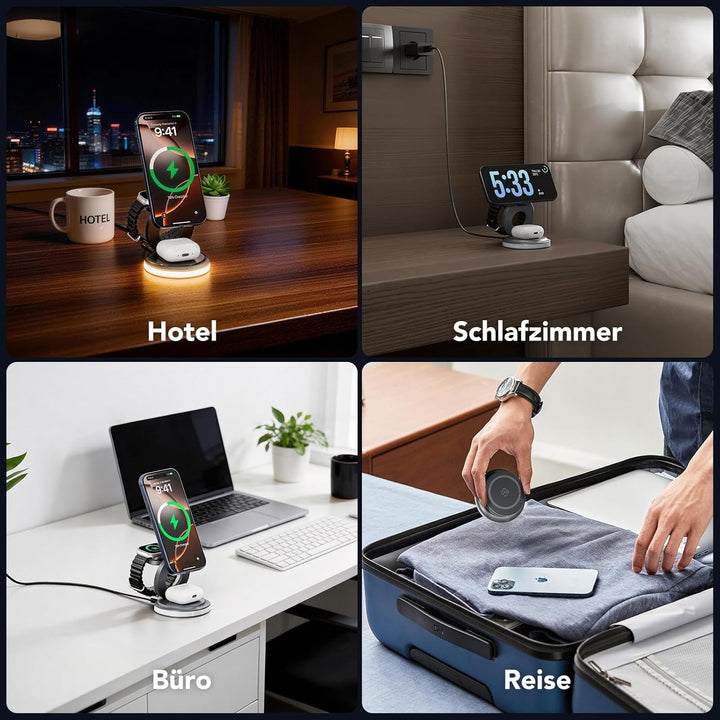 3-in-1 Ladestation Apple Watch und iPhone, 15W Ladegerät für Magsafe mit Nachtlicht Kompatibel mit i