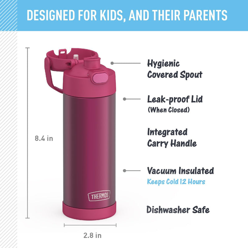 THERMOS Funtainer Edelstahl-Vakuum-Isolierflasche mit breitem Ausgiessdeckel, 473 ml, Rosenholz Pali