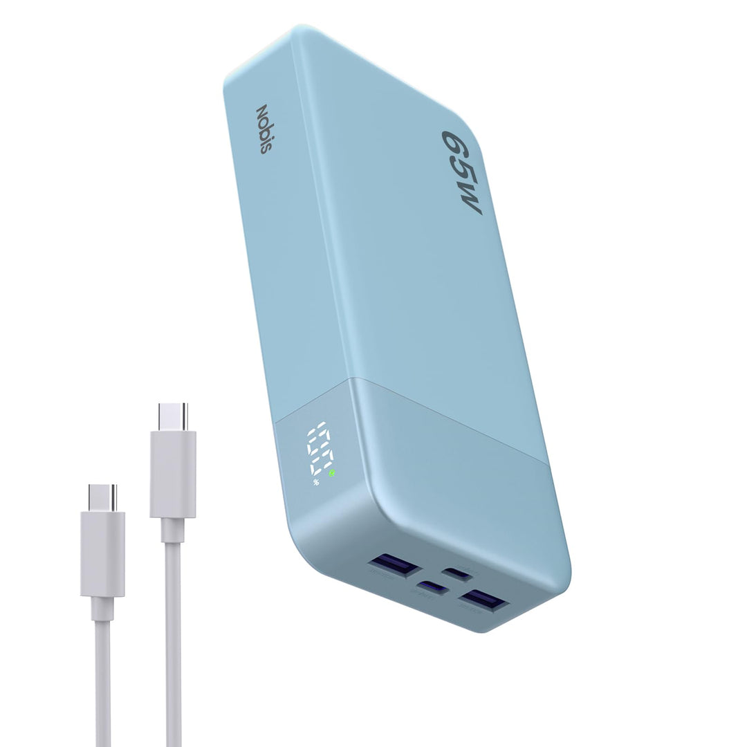 NOBIS 65W Power Bank 20000mAh, Power Bank USB C*2 (In/Out) & USB-A*2,Powerbank Schnellladefunktion P