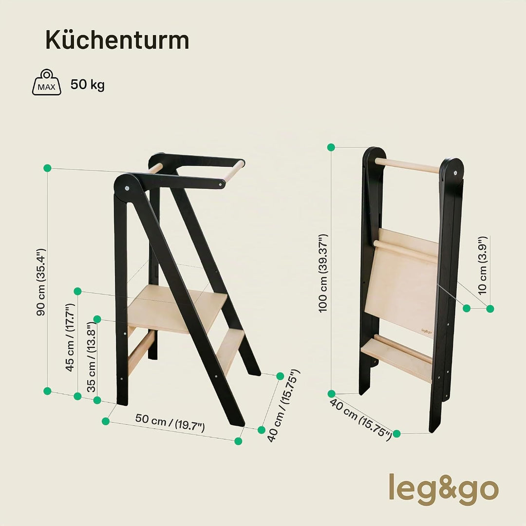 Leg&Go Montessori klappbarer Lernturm mit höhenverstellbarer Plattform - komplett montiert und sofor