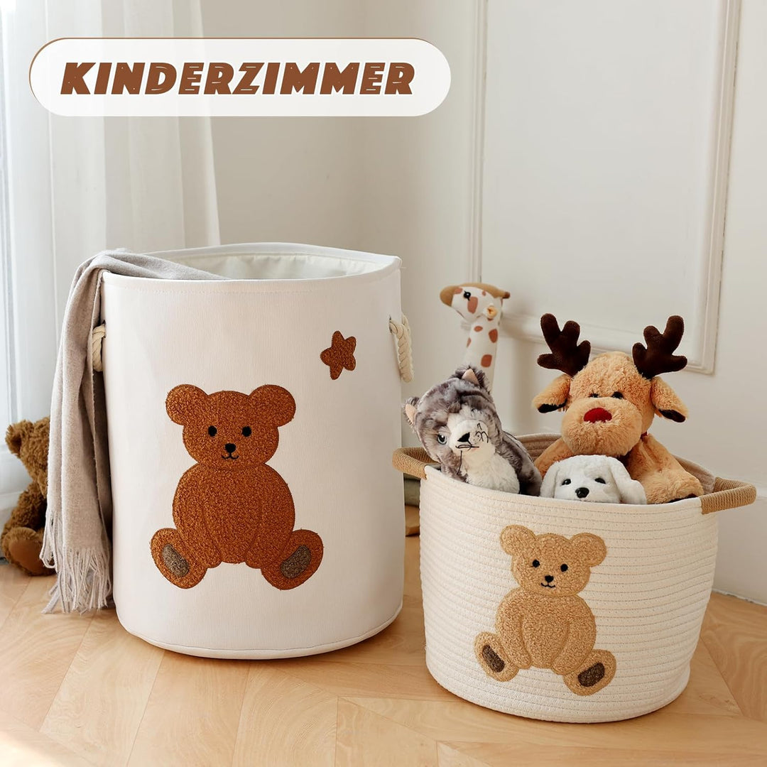 Wäschekorb Gross Rund Wäschesammler mit Henkel 58L Wäschekorb Kinderzimmer Spielzeug Aufbewahrungsko