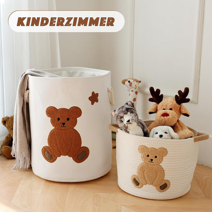 Wäschekorb Gross Rund Wäschesammler mit Henkel 58L Wäschekorb Kinderzimmer Spielzeug Aufbewahrungsko