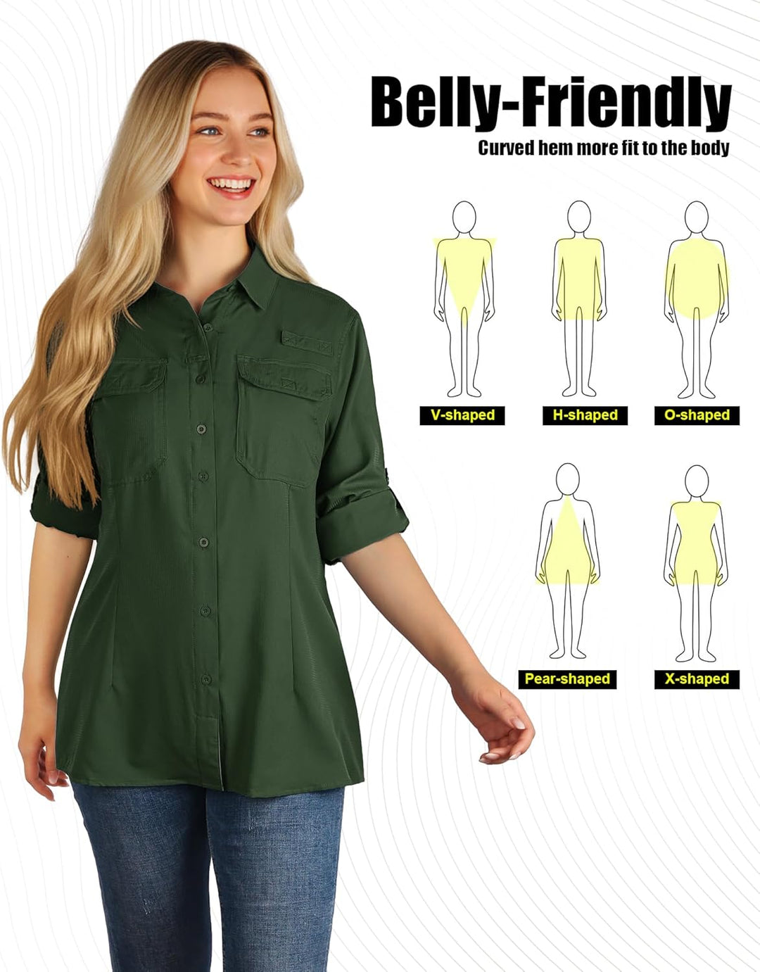 33,000ft Hemdbluse Damen UPF50 UV Schutz Hemd Schnelltrocknende Button-Down Shirts Atmungsaktive Wan