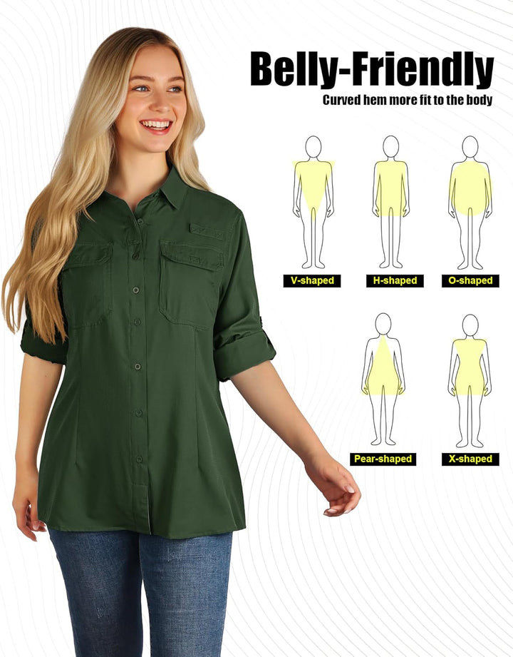 33,000ft Hemdbluse Damen UPF50 UV Schutz Hemd Schnelltrocknende Button-Down Shirts Atmungsaktive Wan