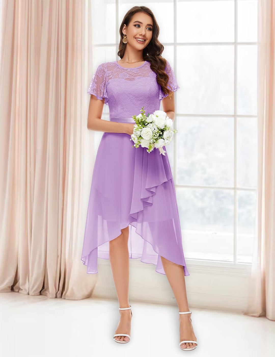 Wedtrend Abendkleid Damen Elegant Cocktailkleid High Low Ballkleider mit Spitzen A Linie für Hochzei