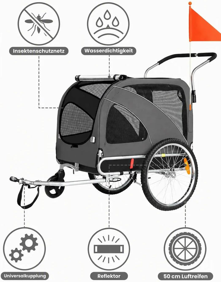 Hundeanhänger 2-in-1 für Fahrrad &amp; Jogger Grey