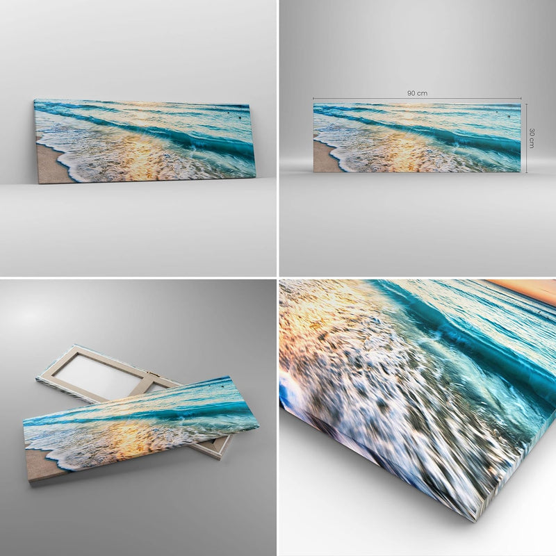 Panorama Bilder auf Leinwand Meer Welle Strand Leinwandbild 90x30cm Wandbilder Dekoration Wohnzimmer