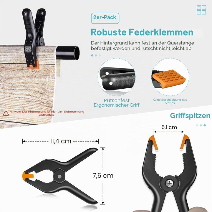 EMART 2,8x3m Hintergrundsystem stabiles Hintergrund Ständer belastbar bis 13,6kg mit 2 Klemmen, Back