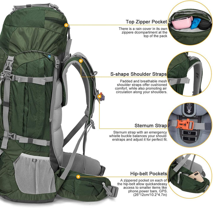 MOUNTAINTOP Trekkingrucksack 80L Wanderrucksack Herren Damen Reiserucksack Grosser Rucksack mit Rege