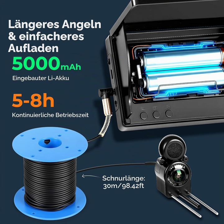 4.3'' IPS Display Fischfinder Unterwasserkamera für Angeln mit 30m Kabel, IR-Nachtsicht & Weitwinkel