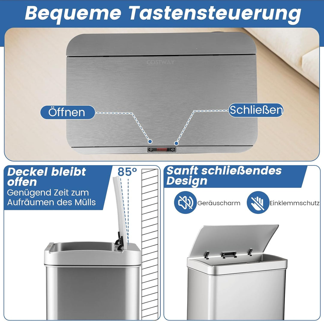 COSTWAY Mülleimer 3 Fächer, 56L Mülltrennsystem inkl. 2 ausnehmbaren Abfallbehältern, 2 x 10L + 36 L