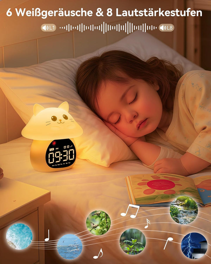 Yiliaw Kinder Schlaflern-Wecker mit Nachtlicht, Ok to Wake Uhr, Doppelalarm, RGB Farben, 6 Wecktöne