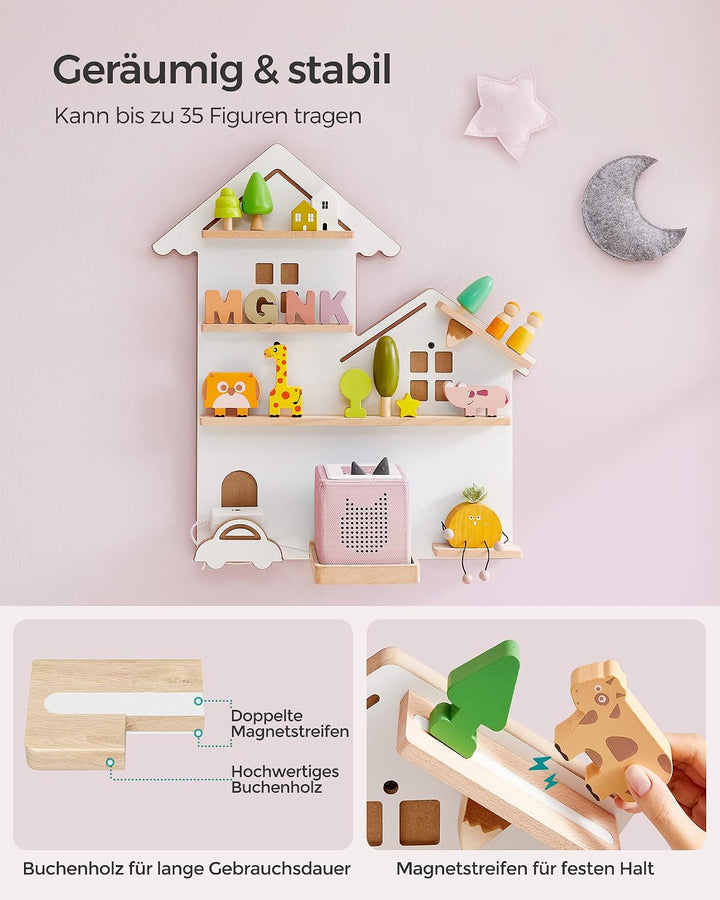 SONGMICS Regal für Toniebox, Wandregal für 35 Figuren, Kinderregal, einfache Montage, Kinderzimmer,